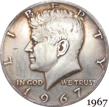 Amerikai egyesült Államok 1967 Szabadság 1/2 Kennedy MINKET Fél Dollár istenben bízunk E PLURIBUS Cupronickel Ezüst Bevonatú Másolás Érme