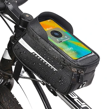 Kerékpár Táska Első Kerékpáros Táska, mobiltelefon tartó Érintőképernyő Felső Cső Esővédő Kerékpár Telefon Táskák MTB Tartozékok