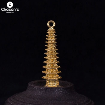 Réz Réz Kínai Stílusú Torony Figurák Pagoda Délről Északra Miniatűr Szobor Autó Haza Díszek Dekoráció Kulcstartó Medál