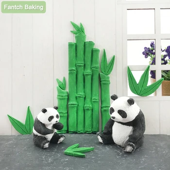 Puha Szilikon 3D-s Penész Sugarcraft Fondant Csokoládét, Hogy a Bambusz Levél Panda Penész Tortát Sütni, Díszítő Eszközök Gyanta Művészeti DIY Formában