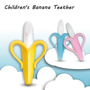 Dobozos Gyermekek Banán Teether Moláris Botok Harap Élelmiszeripari Minőségű Szilikon Gyümölcs Teether Baba Képzés Fogkefe