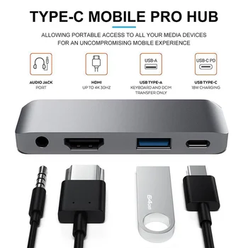 4 AZ 1-ben USB C Típusú Mobil ipad Pro Adapter USB Hub C HDMI 3,5 mm-es Audio PD Töltés Hub c-Típusú Dokkoló ipad Pro 2018