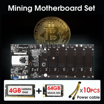 T37 Bányászati alaplap 8 GPU Bitcoin Crypto Etherum Bányászati Készlet Készlet Kombó 4GB DDR3 1600 mhz-es RAM,64 gb-os mSATA SSD,hálózati Kábel