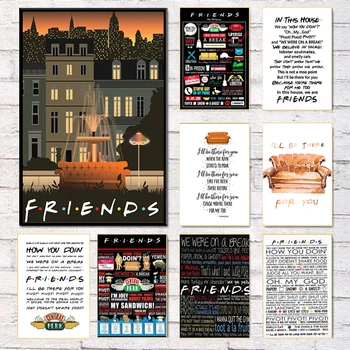 Klasszikus Barátok TV-Műsor Poszter Szórakoztató Barátok Vászon Festmény Poszter Nyomtatás Wall Art Kép Central Perk, Nappali, lakberendezés