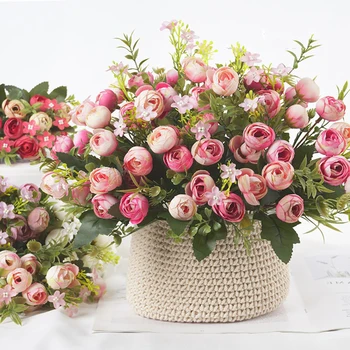 1 Csokor Magas Minőségű Mesterséges Virágokat Rose Kis Bud Hamis Virág Selyem Flores az Otthon Kert Esküvői DIY asztali Dekoráció