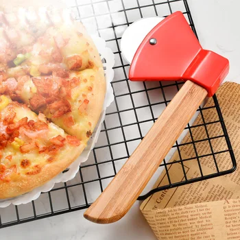 Balta Alakú Pizza Vágott Egyetlen Kerék Fa Nyéllel Pizza Tűzhely Háztartási Konyhai Kés Étterem Eszköz