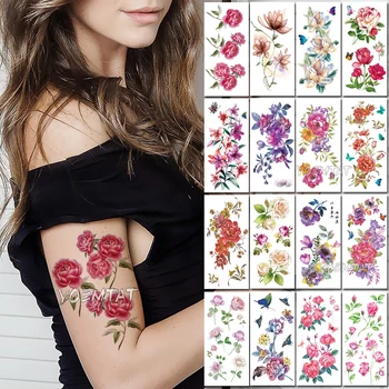 DIY Aranyos 3D Vörös Rózsa Ideiglenes Tetoválás Matricák A Nők, Lányok Body Art Daisy Lily Virág Vízálló Hamis Tatto Paszta Matricák
