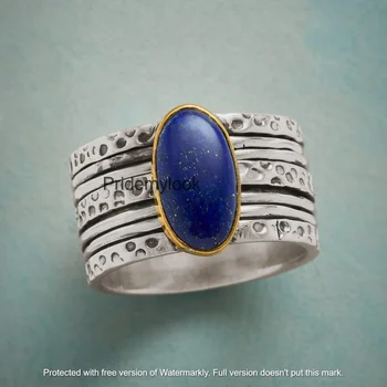 Gyönyörű Kék Lapis Lazuli Drágakő 925 Sterling Ezüst Spinner Gyűrű,Meditáció, Jóga Gyűrű,Ajándék Gyűrű