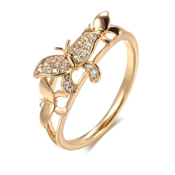 Divatos Pillangó Gyűrű Fényes 585 Rose Gold Nőknek Micro Inlay Cirkon Gyűrű Aranyozott Bling Eljegyzés, Esküvő Ékszer Ajándék
