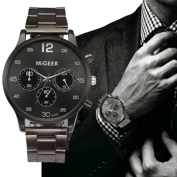 MIGEER Férfi Karóra Rozsdamentes Acél Dátuma Luxus Minőségű Retro Design Üzleti Magas Minőségű Relogio Masculino reloj hombre