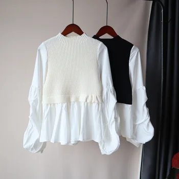 2021 új varrás pulóver női pulóver bő temperamentum kötés Fehér