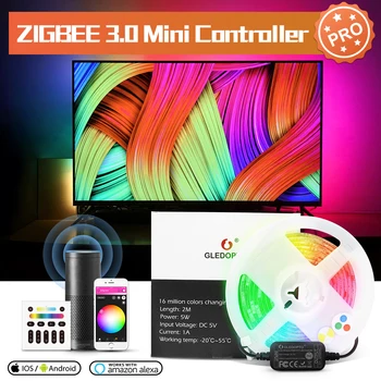 GLEDOPTO ZigBee 3.0 Smart TV LED Szalag Vezérlő Pro Mini 5V USB RGBCCT Működik Echo Plusz SmartThings Tuya Alkalmazás Távoli Hang