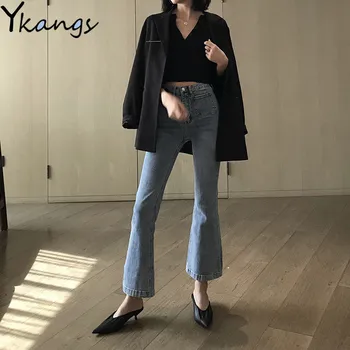 2020-as évjárat, Magas Derék Flare Jeans Női Vékony Alkalmi Alsó Farmer koreai Női Iroda Slim Őszi Farmer Nadrág Streetwear