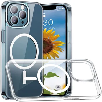 Tiszta Mágneses tok iPhone 13 12 11 Pro Max Ütésálló HD Átlátszó Beépített Mágneses Kör Védő hátlap Shell