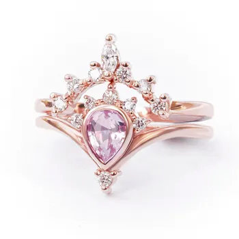 2db/készlet Esküvői Gyűrű Ovális Vágás Rózsaszín CZ karmos Rose Arany Gyűrű a Nők, Lányok Szerető Eljegyzési Ajándék Divat Ékszerek