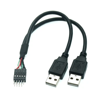 20cm Alaplap 9Pin Fordul USB2.0 Két Kiterjesztés Vonal alaplap Női Fejléc Dual USB 2.0 férfi Adapter Kábel