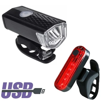 2db Kerékpár Világítás Újratölthető 300 Lumen Kerékpár LED Első Fényszóró + Hátsó Lámpa Kerékpár Világítás Kerékpár Kiegészítők