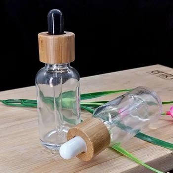 30ml világos krém üveg cseppentő üveg, bambusz fedél
