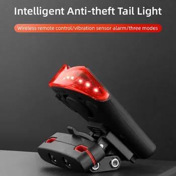 Hátsó kerékpár Lámpa + lopásgátló Riasztó USB Töltés Vezeték nélküli Távirányító LED-es hátsó Lámpa Kerékpár Kereső Lámpa Horn Figyelmeztető Sziréna