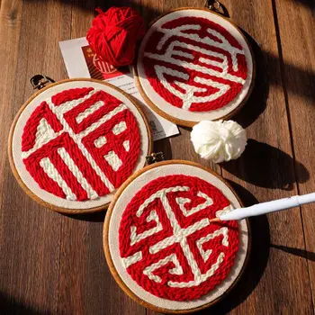 Ütés Tű Poke Hímzéssel, Kit a Fonal Kezdőknek Kínai Szerencse, keresztszemes Készletek DIY Kézimunka Gyapjú Otthoni Dekoráció
