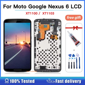 Tesztelt lcd-Moto Google Nexus 6-os LCD Kijelző Keret Motorola XT1100 XT1103 LCD Képernyő Touch Digitalizáló Közgyűlés