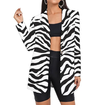 Női Ruha Zebra Csíkos Blézer Ruházat Nő Illik Nagykereskedelmi Hölgy Dropshipping 3D Nyomtatott Kabát Streetwear Egyéni Túlméretes