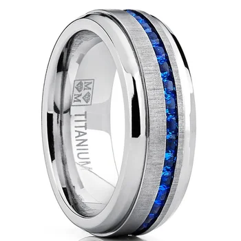Divat, Rozsdamentes Acél Gyűrű, 8 mm-es Titán-Acél Gyűrű Zafír Gyűrű, Eljegyzési Gyűrű Rozsdamentes Acél Ékszerek anillo hombre