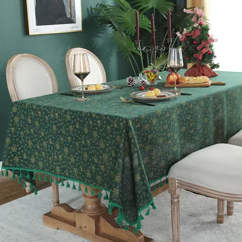 Bohém Zöld Karácsony Hópehely Terítő Tassel Pamut Ágynemű Asztali Futó Asztalterítő Új Év Dekoráció 2022 Karácsonyi Terítő