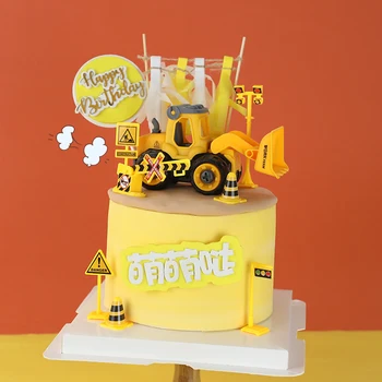 Mérnöki Építőipari Autó Torta Dekoráció for Kids Fiú Születésnapi Party Kellékek Mini Kotrógép Dísz Gyerekek Ajándék Játékok