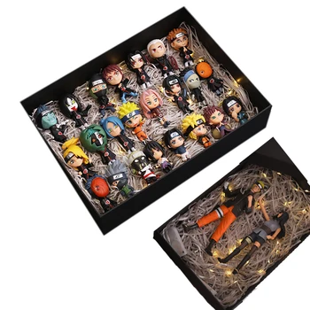 Egy teljes készlet Naruto kézzel készített modell díszdobozban Uzumaki Naruto Uchiha Sasuke Kakashi gyűjthető baba modell, ábra, játék, ajándék