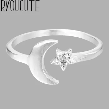 Luxus Márka Ezüst Színű Hold, Csillag, Gyűrű Női Antik Gyűrű Esküvői Ékszer Valentin Ajándékok