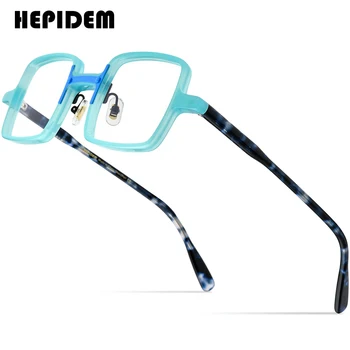 HEPIDEM-Acetát Szemüveg Keret Férfiak 2022 Vintage Retro Tér Szemüveg Nők Optikai Receptet Szemüveg Rövidlátás Szemüveg 9176