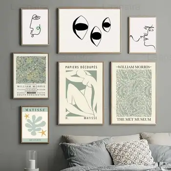 Skandináv Lakberendezés A Festmény Zöld Henri Matisse William Morris Vonal Arcát Wall Art Vászon Festmény Északi Poszterek, Nyomatok,