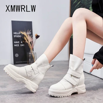 XMWRLW Téli Meleg Csizma Női Bőr Alkalmi Cipő Női Magas Sarkú Csizma 2020-As Őszi Téli Boka Csizma Nő Platform Cipő