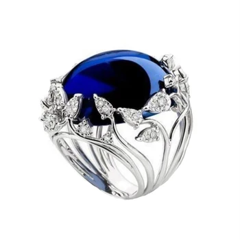 Új Érkezés Divat Ezüst Színű Sötét Kék Kristály Szőlő Gyűrű Wiomen Esküvő Házasság Eljegyzési Gyűrű, Ajándék, Ékszer