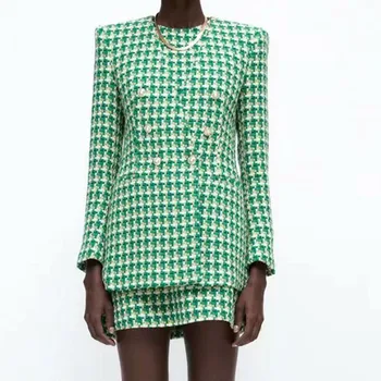 DiYiG NŐ 2021 kora ősszel új ingázó női viselet zöld vékony textúra kétsoros alkalmi öltöny zakó
