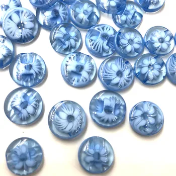 50pc 14 mm Kék színű virág Műanyag Gombok varrás/appliqués/kézműves PT11
