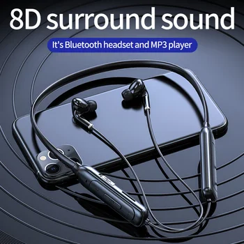 Bluetooth Fülhallgató Vezeték nélküli Neckband Fülhallgató Mikrofon Támogatja a memóriakártyát(64G) 8H Zene Ideje Edzőterembe Sport