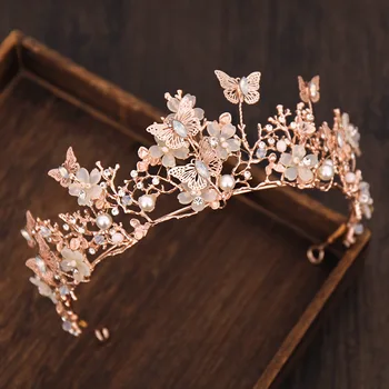 rose arany pillangó Barokk korona fejpánt, virág, esküvői fejdísz kristály menyasszonyi diadém női haj, ékszerek