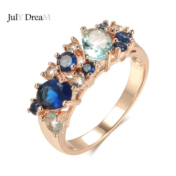 Nyáron Új 585 Rose Gold Ég Kék, Borostyán, Kék Cirkon Gyűrűk CZ Teljes Méretű Gyűrűk Vasvilla Inlay Drágaköveket, Finom Ékszerek Hegymászó Női Ékszerek
