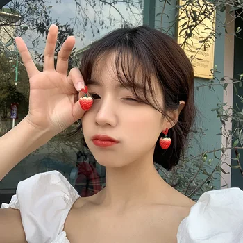 Koreai Divat Eper Fülbevaló női Piros Gyümölcs Szív Design Kpop, aranyos, Egyszerű Fülbevaló Ékszer brincos 2020-as Új