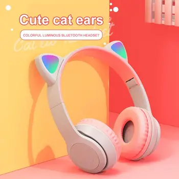 RGB Aranyos Macska Vezeték nélküli Fejhallgató Mikrofon Rózsaszín Lányok LED PC Gamer Bluetooth Headset Gyerekek Játék Zene Gyermekek Fülhallgató Ajándékok
