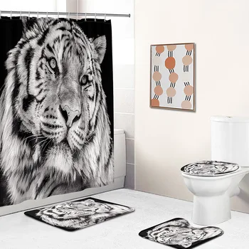Fehér Tigris 3D Nyomtatás zuhanyfüggöny Setroe A Felnőtt Függöny Vízálló 3/4Piece Fürdés Mat Wc Fedél Fedél
