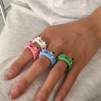 Béka Gyűrű Polimer Agyag Gyanta Gyűrűk, a Lányok Állati Ékszerek Női Nyári Divat Utazási Ékszerek Ajándékok