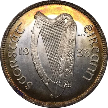 Írország 1933 ½ Corona 2 Scilling 6 Pingin Cupronickel Bevonatú Ezüst Emlék, Ajándék, Régi Fém Gyűjthető Réz Másolás Érmék