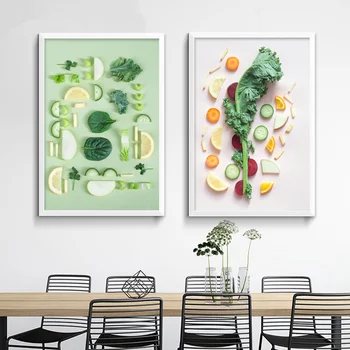 Szoba Dekoráció Esztétikai Vászon Poszter Nyomtatás, Zöld Gyümölcsök, Zöldségek Realizmus Wall Art Kép A Konyhában, Ebédlőben Dekoráció