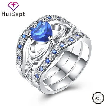 HuiSept 3 AZ 1-ben Női Gyűrű 925 Ezüst Ékszerek, Szív alakú Zafír Cirkon Drágakövek Díszek Gyűrűk lakodalom Nagykereskedelmi