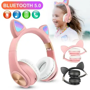 Új Érkezés LED Macska Fülét zajszűrő Fejhallgató Bluetooth 5.0 Fiatalok, Gyerekek Headset Támogatás TF Kártyával 3,5 mm-es Csatlakozó Mikrofon