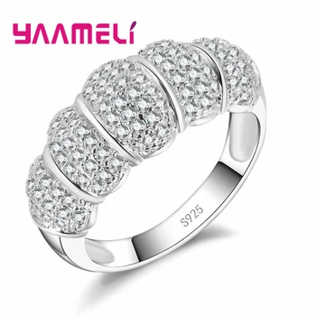 Fényes Fehér Teljes AAA+ Kristály 925 Sterling Ezüst Gyűrűk A Nők Töltött Cirkónium-oxid Kristály Eljegyzési Ékszert