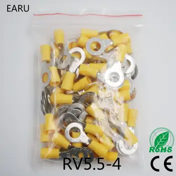 RV5.5-4 Sárga Gyűrű szigetelt terminál 100/Csomag kábel Törés Terminál ruha 4-6mm2 Kábel Vezeték Csatlakozó RV5-4 RV